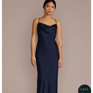 MARINE BLUE - CHARMEUSE COWL NECK DRESS